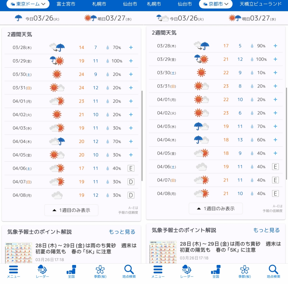 【氣象問題】常用日本天氣預報網站APP推薦，也可參考Live Camera即時影像
