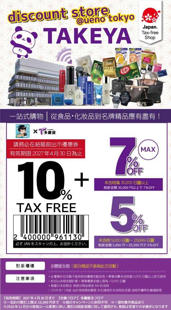 【多慶屋 優惠券】上野必逛伴手禮店，最高5~7%折扣COUPON，交通